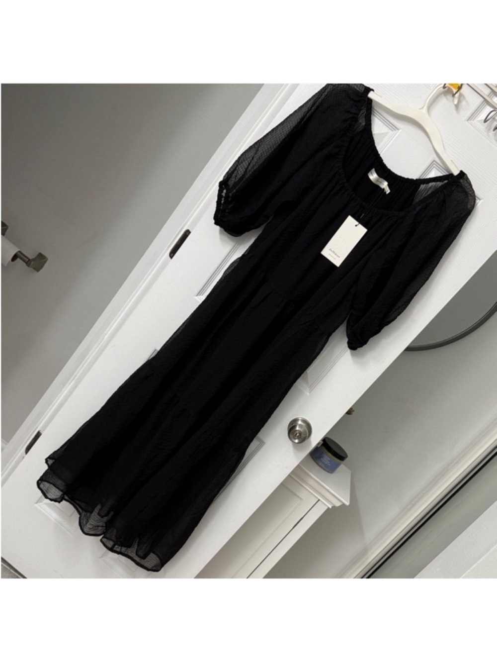 InWear Black Puff-Sleeve Maxi Dress with Square Neck